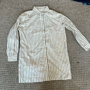 White and Tan stripe shirt dress